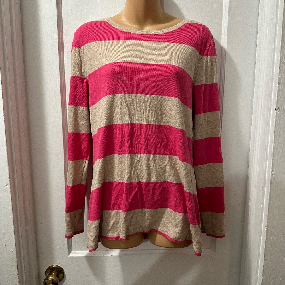 Old‎ Navy Pink and Beige Striped Perfect Tee Long Sleeve in XL